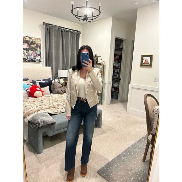 L’AGENCE Off-White 100% Cotton Structured Double-Breasted Wayne Jacket Blazer M - Picture 14 of 16